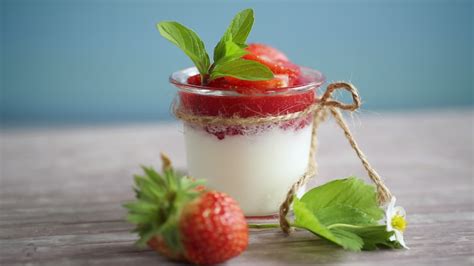 Sweet Homemade Yogurt With Strawberry Jam And Fresh Strawberries In A Glass Cup 39031958 Stock