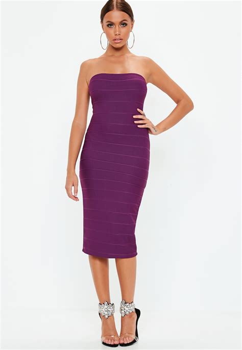 Missguided Synthetic Purple Strapless Bandage Midi Dress Lyst