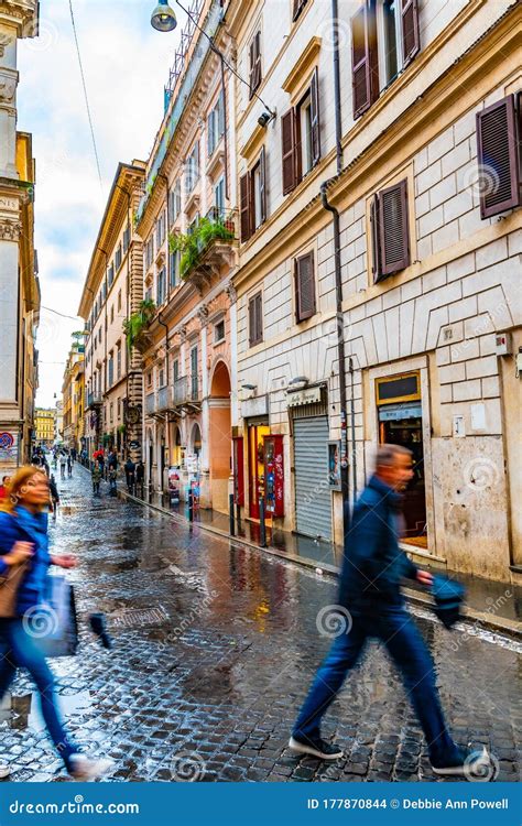 Rome Italy Cobblestone Streets Of Italian City People Tourists Walk