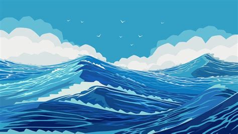 Premium Vector Harsh Ocean With Large Sea Waves Drawing Of Ocean