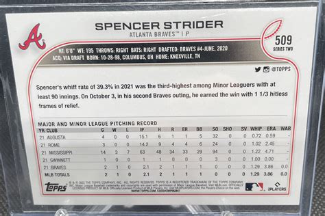 Spencer Strider 2022 Topps Series 2 509 Rookie RC Atlanta Braves