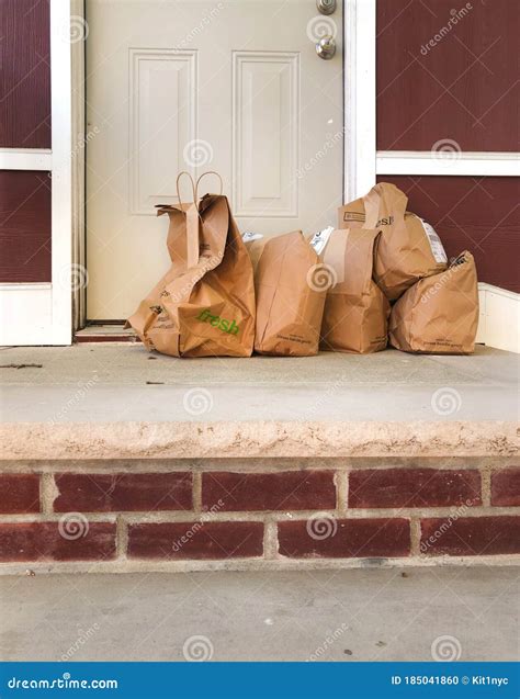 Grocery Food Order Delivery To Front Door Steps House Ny Editorial