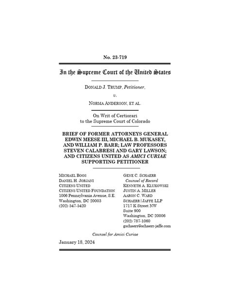 Trump V Anderson Scotus Amicus Brief Cu Meese Mukasey Barr