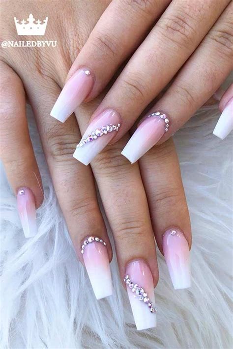 Get Glam With The Best White Ombre Nails With Rhinestones A Step By