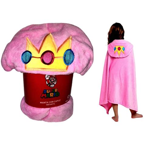 Manta Cobertor Infantil Rosa Capuz Princesa Peach Personagem Do