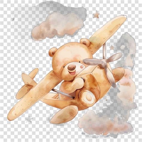 Premium Psd Teddy Bear Flying On Airplane Illustrataion Cute Nuresery