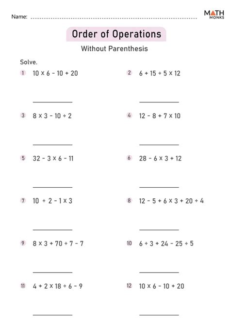 Order Of Operations Worksheets Math Monks