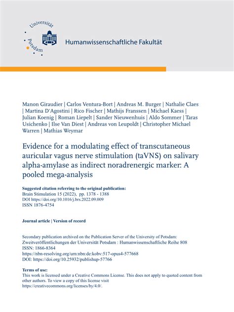 Pdf Evidence For A Modulating Effect Of Transcutaneous Auricular