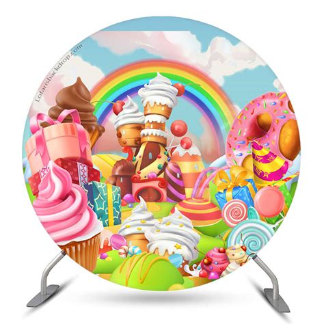 Aperturee Lollipop Candyland Rainbow Round Birthday Backdrop Round Backdrop Cover Diy Circle