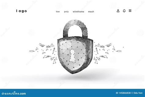 Lock Polygonal Wireframe Mesh Cyber Security Concept Protection