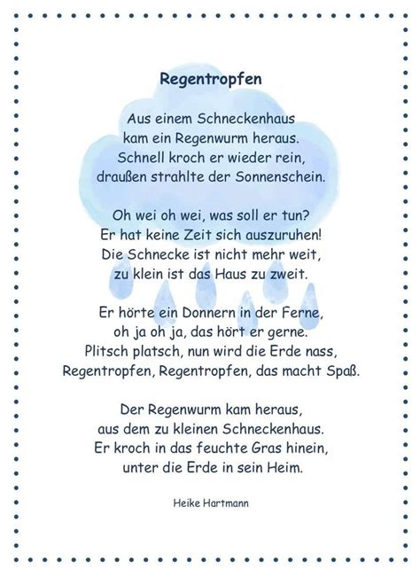 Gedichte für Kinder Kita Kindergarten Vorschule Hort Regen