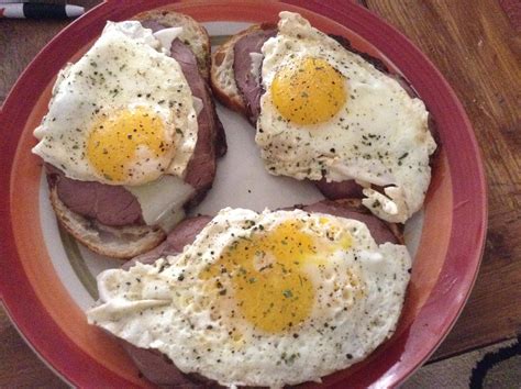 Homemade Open Faced Roast Beef Sandwiches With Fried Eggs And Basil Pesto Rfood