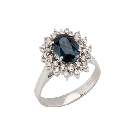 Oval Cut Blue Sapphire and Diamond White Gold Ring - Van Bercken Jewellery