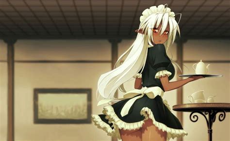 Pin By Kasandraking On Арты White Hair Dark Skin Dark Skin Anime Elf Girl White Hair