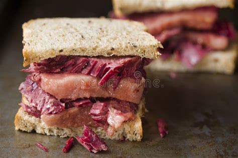 Rustic American Reuben Corned Beef Sandwich Stock Image - Image of unhealthy, food: 169808153