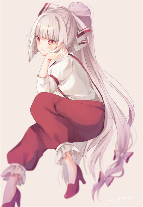 Safebooru 1girl Alternate Hairstyle Bangs Blush Bow Closed Mouth Fujiwara No Mokou Long Hair