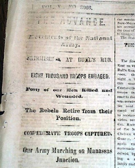 Battle Of Bull Run Manassas Virginia 1st Major Conflict 1861 Civil War Newspaper Ebay