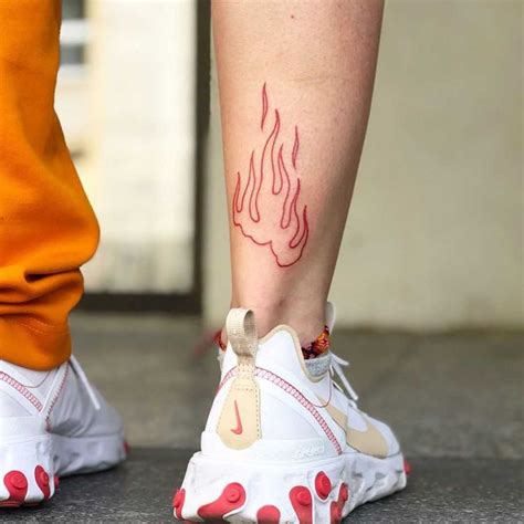 Red Flames Tattoo Inked On The Right Calf By Hand Job Tattoo Flame