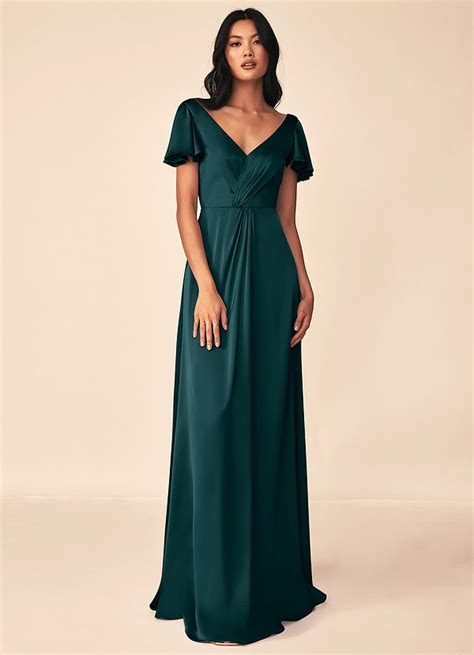 Pine Azazie Soren Stretch Satin Dress Bridesmaid Dresses Azazie