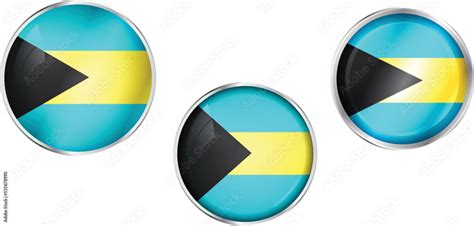 Round National Flag Pin Of The Bahamas Circular Vector Flag Of The