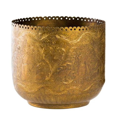 Vintage Indian Engraved Brass Jardiniere Vessel At 1stdibs