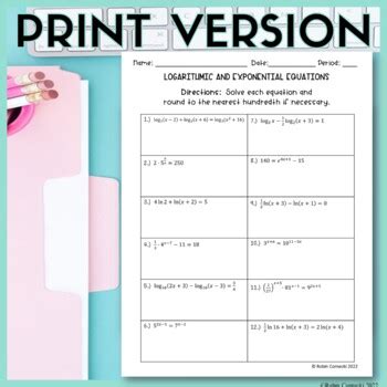 Logarithmic and Exponential Equations Activity for Pre Calculus | TPT