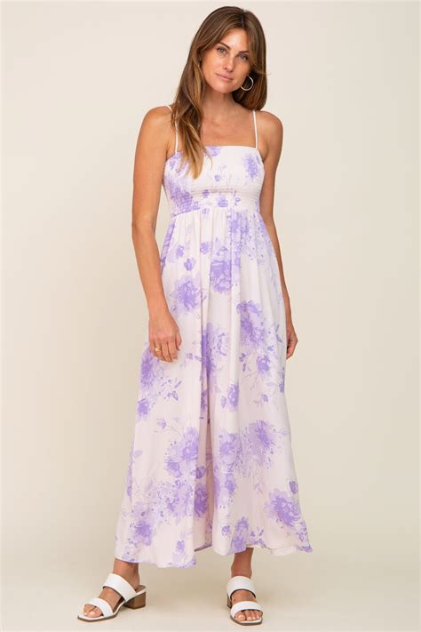 Lavender Floral Sleeveless Smocked Maxi Dress Pinkblush