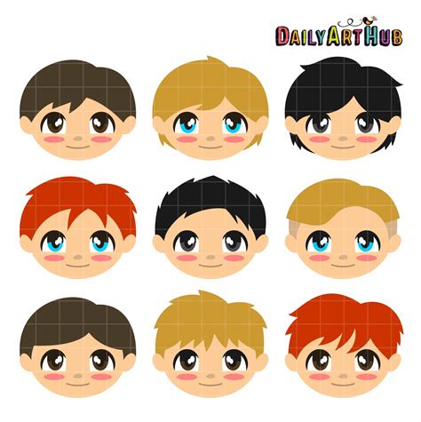 Chibi Boy Faces Clip Art Set Daily Art Hub Graphics Alphabets Svg