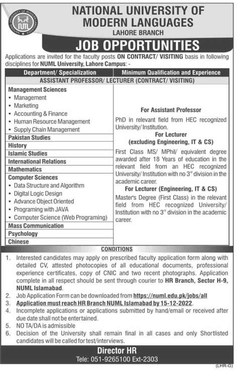 NUML University Lahore Campus Jobs 2022 - Latest Jobs In Pakistan