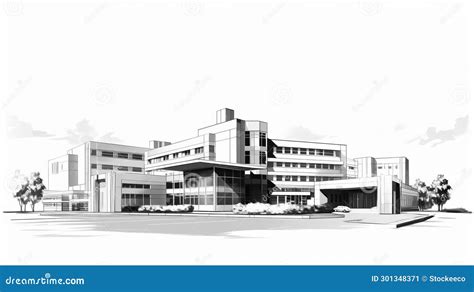 Lifelike Black and White Hospital Building Illustration in Clear Hd ...