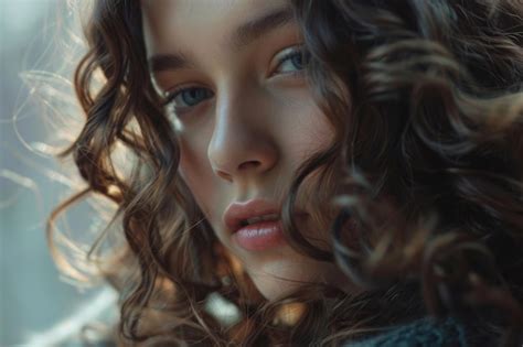 Premium Photo Beautiful Brunette Model With Long Wavy Hair And French Manicure