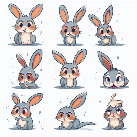 Premium Photo Cartoon Rabbit Character Set With Various Expressions