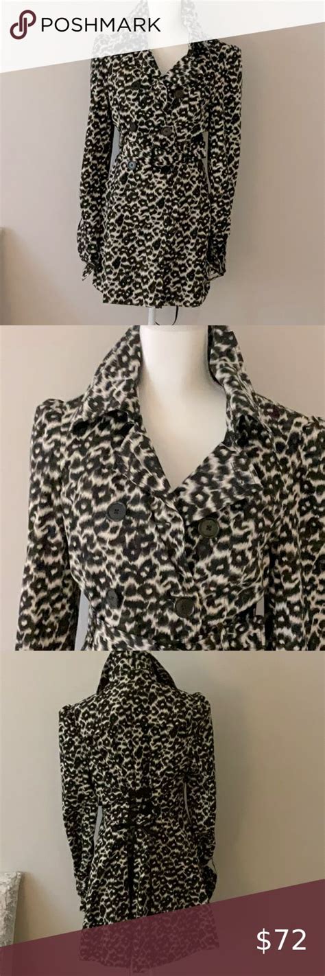 Bebe Leopard Print Light Weight Double Breasted Trench Leopard Print