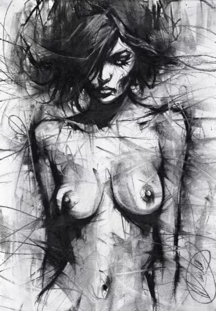 Female Nude Original Drawing Charcoal Fine Art Pinup Naked Women Xx