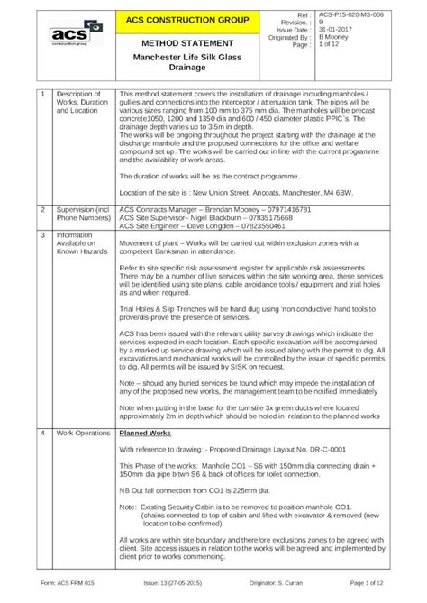 Docx Site Name · Web Viewthis Method Statement Covers The Installation Of Drainage Including