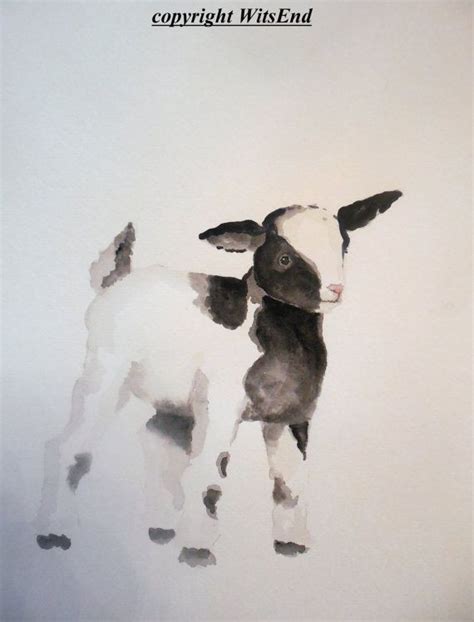 Baby Goat Painting Original Watercolor Nursery Farm Animal Art Decor