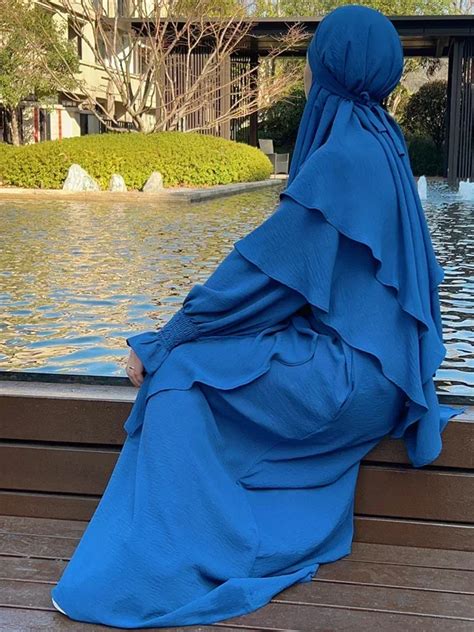 Ramadan Eid Moslim Vrouw Jilbab 2 Stuk Abaya Met Hijab Lange Khimar