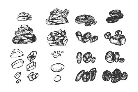 Premium Vector Set Hand Drawn Vintage Sketch Of Rocks And Stones