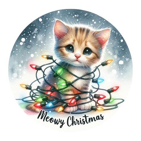 Premium Ai Image Cute Kitten Tangled In Christmas Lights With Meowy