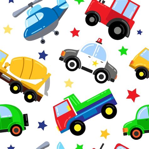 Premium Vector Seamless Pattern With Baby Cars In Cartoon Style