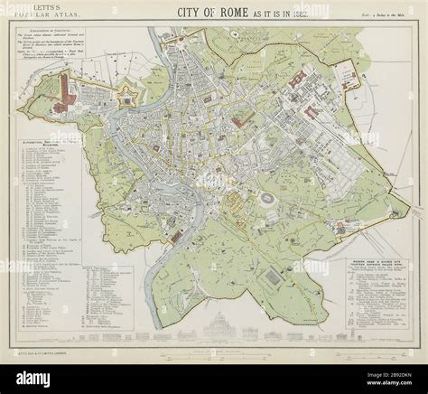 ROME ROMA antique town city map plan. Building profiles. LETTS 1884 old ...