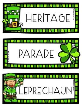 St Patrick S Day Vocabulary Cards By Denise Hill TpT