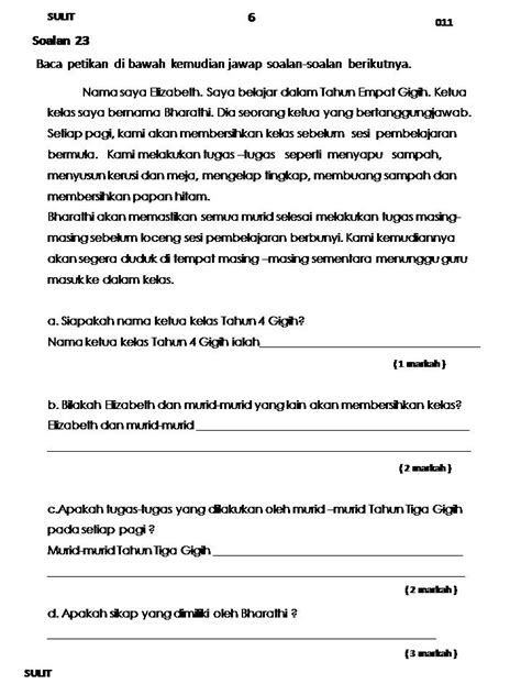 Bicara Kehidupan Soalan Pemahaman Bahasa Melayu Tahun 4