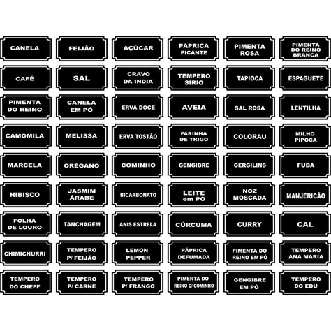 48 Adesivos de Vinil Lavável Etiquetas para Potes de Temperos