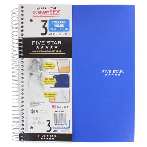 Five Star Blue Subject College Ruled Spiral Notebook Shop Notebooks