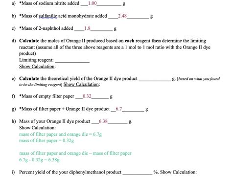 SOLVED A Mass Of Sodium Nitrite Added 1 00 B Mass Of Sulfanilic