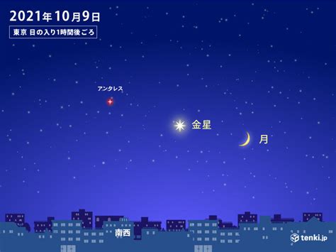 9日・10日 2日連続の天体ショー 月と金星が接近 その近くに赤い色のアンタレス 気象予報士 白石 圭子 2021年10月09日 日本