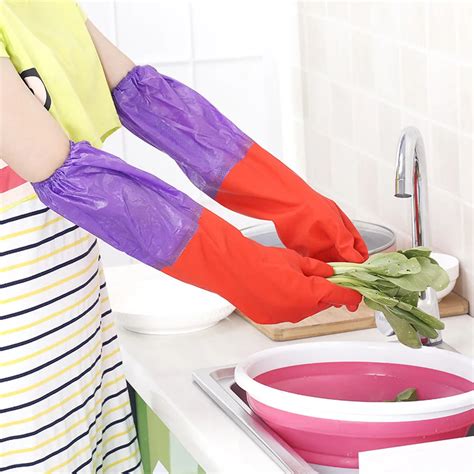 1 Pair Household Waterproof Washing Up Long Sleeve Kitchen Dishes Cleaning Glove Wash Dishes