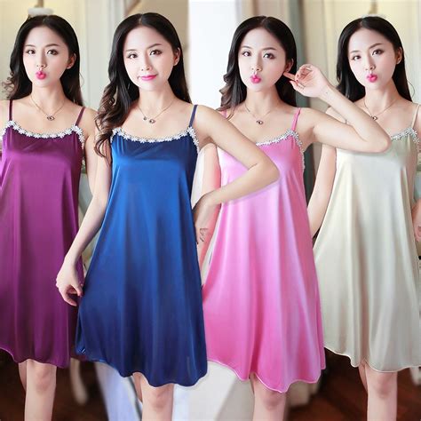 Satin Ice Silk Lingerie Nightdress With Colour Aju Tidur Wanitaplus Size Women