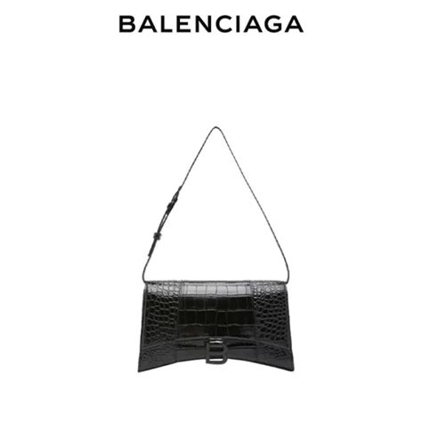 【專櫃同款】balenciaga巴黎世家downtown女士黑色黑扣鱷魚紋小牛皮時尚手提沙漏包 巴黎世家balenciaga 台灣專櫃